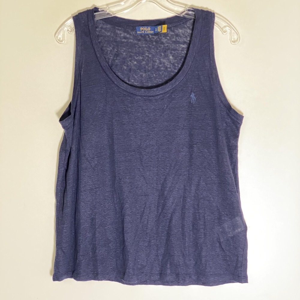 Polo Ralph Lauren Tank Top Womens Large Blue 100% Linen Classic Casual Neutral L